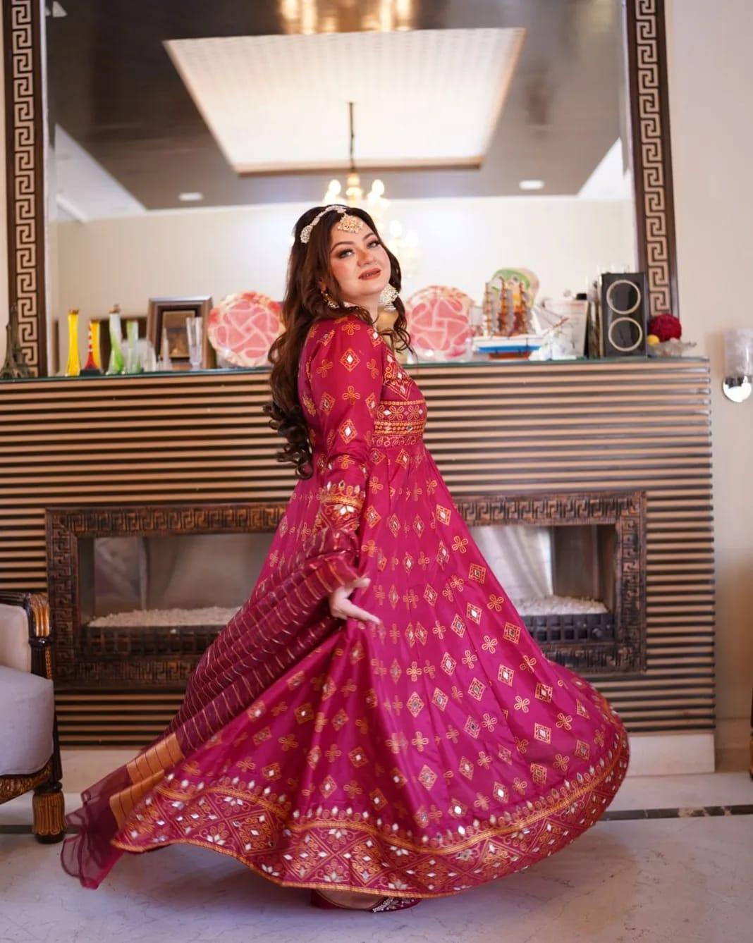 Maroon Sheesh Mahal Maxi A Regal Ensemble Fit for Royalty! 👗 - Virsa