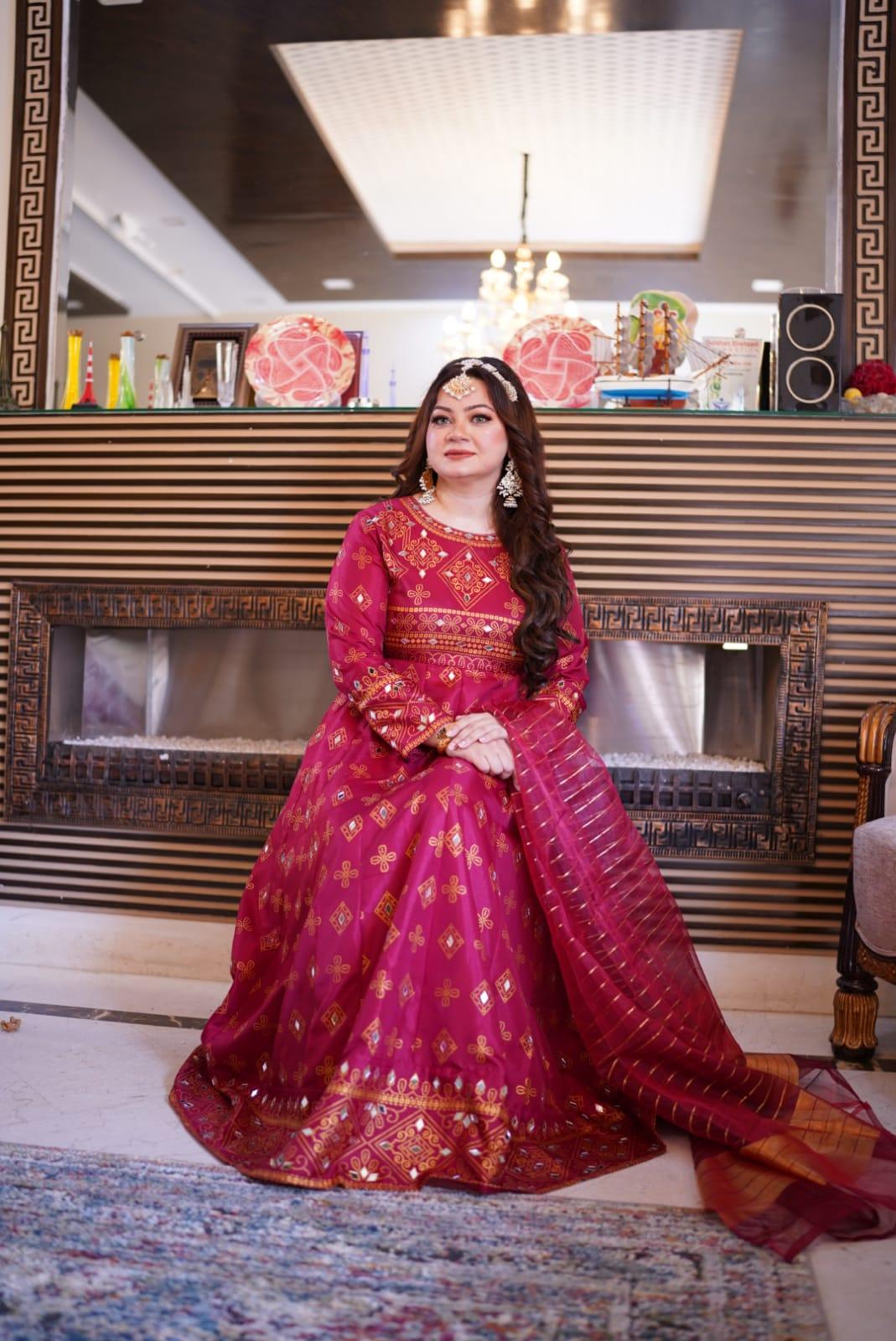 Maroon Sheesh Mahal Maxi A Regal Ensemble Fit for Royalty! 👗 - Virsa