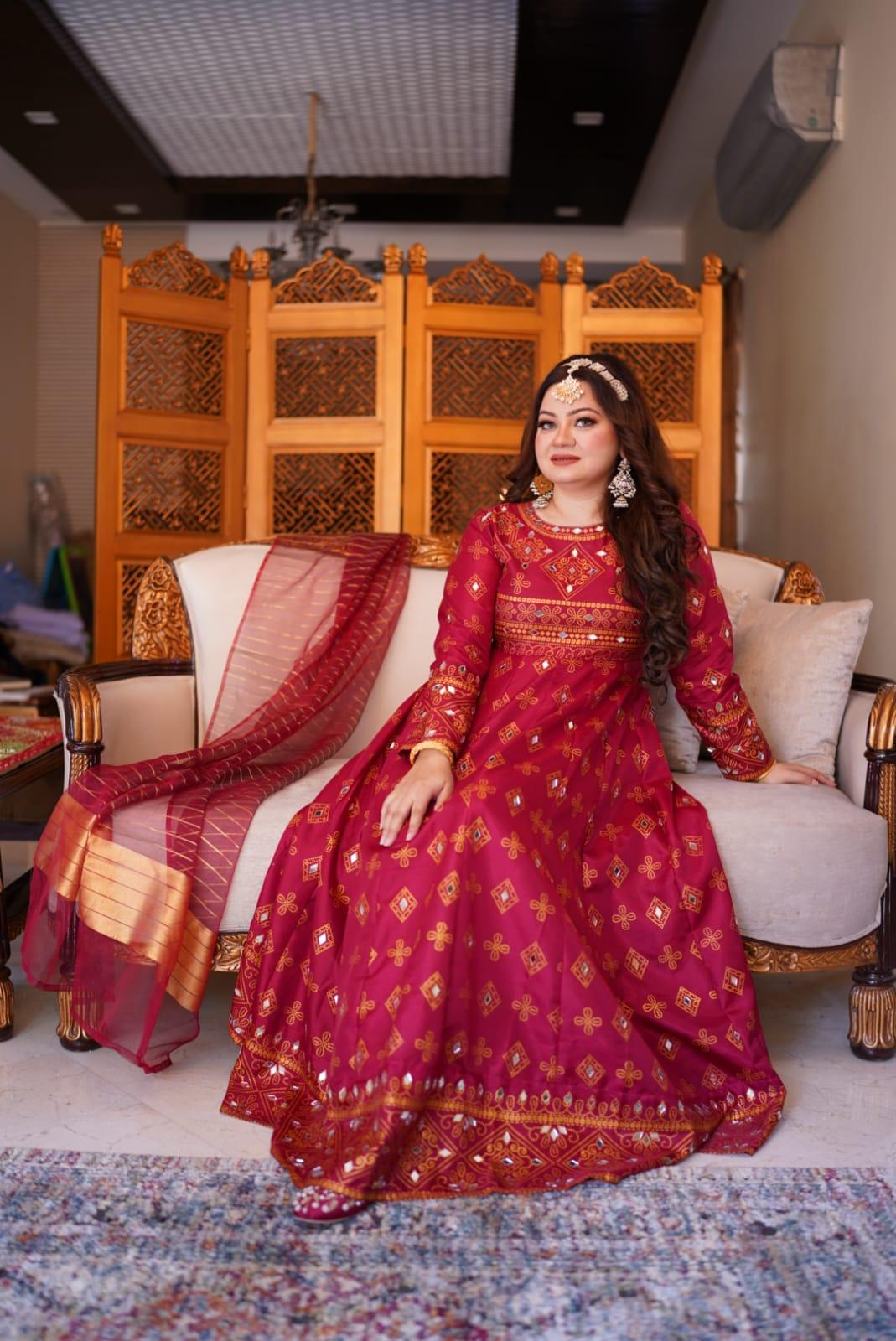 Maroon Sheesh Mahal Maxi A Regal Ensemble Fit for Royalty! 👗 - Virsa