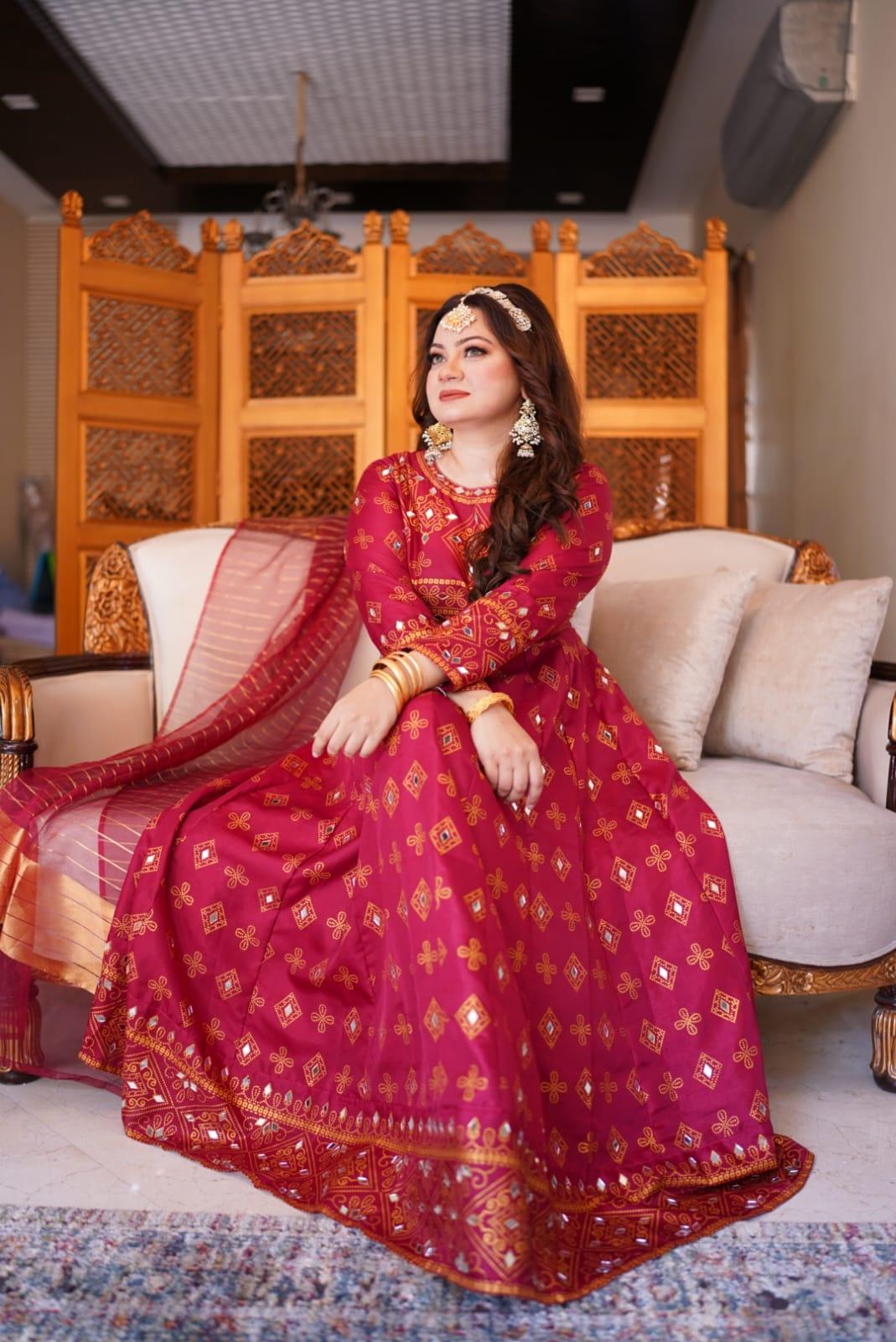 Maroon Sheesh Mahal Maxi A Regal Ensemble Fit for Royalty! 👗 - Virsa