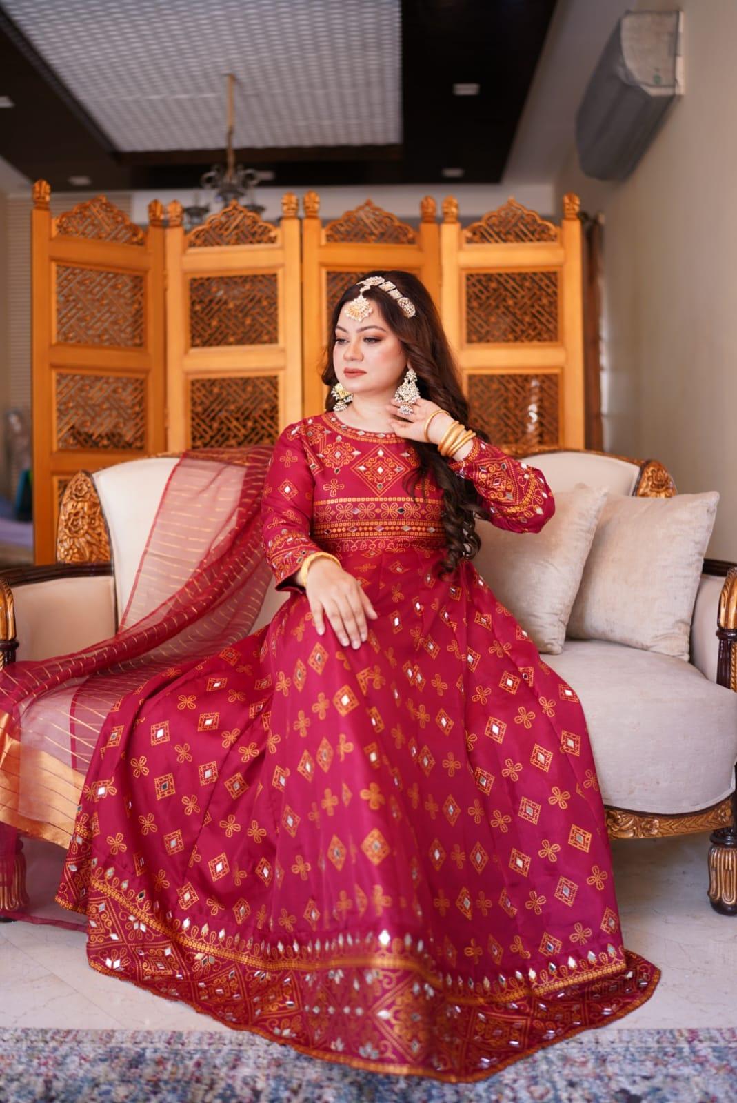 Maroon Sheesh Mahal Maxi A Regal Ensemble Fit for Royalty! 👗 - Virsa