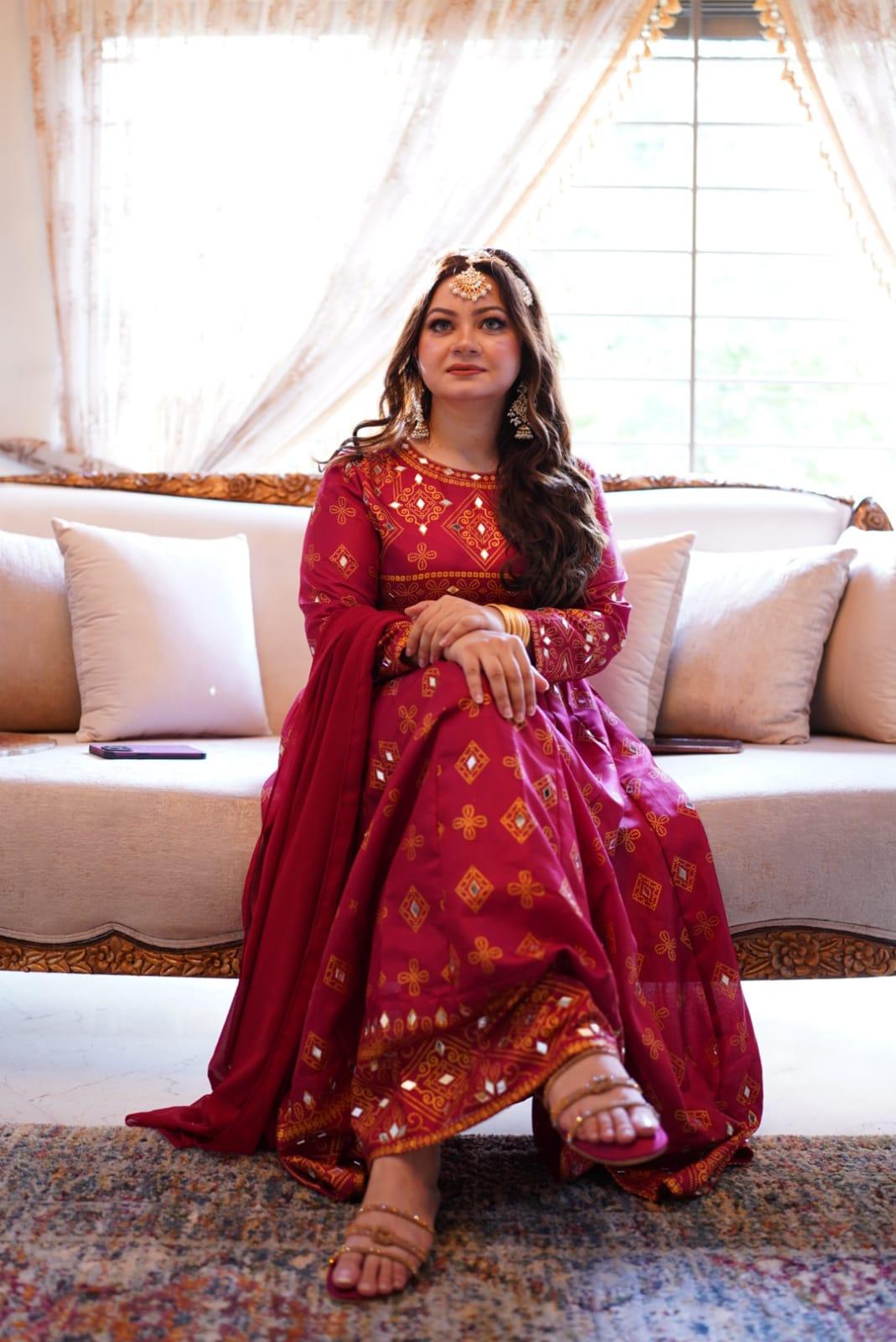 Maroon Sheesh Mahal Maxi A Regal Ensemble Fit for Royalty! 👗 - Virsa