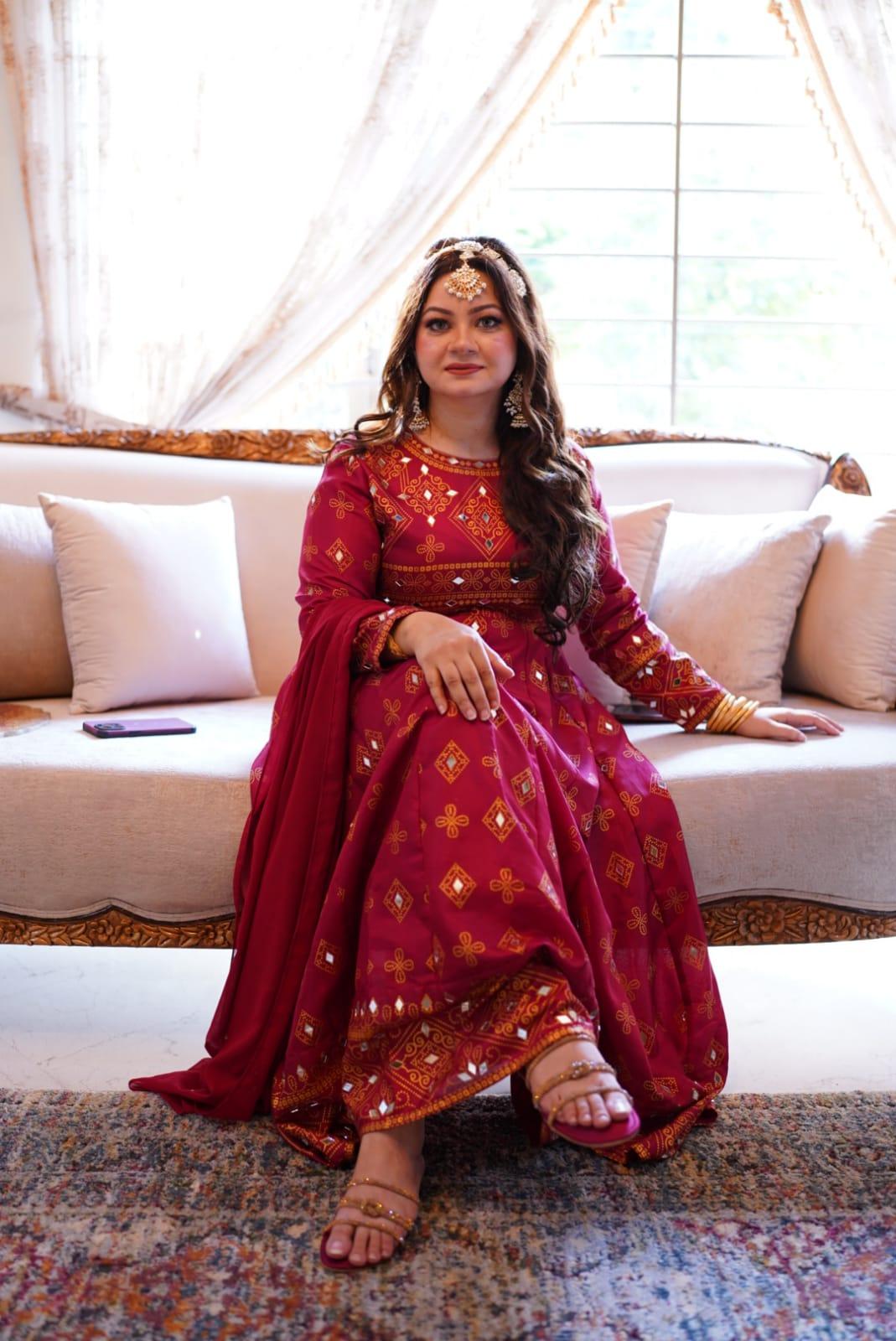 Maroon Sheesh Mahal Maxi A Regal Ensemble Fit for Royalty! 👗 - Virsa