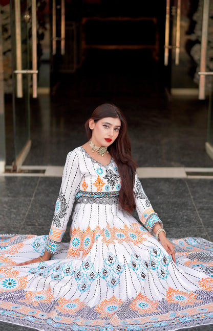 "GUL NAAZ MAXI IN WHITE"