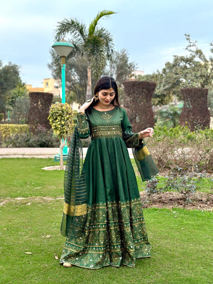 Green Gul-e-Rana Design Maxi 3pc