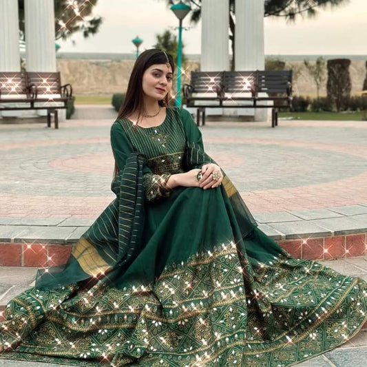 Green Gul-e-Rana Design Maxi 3pc